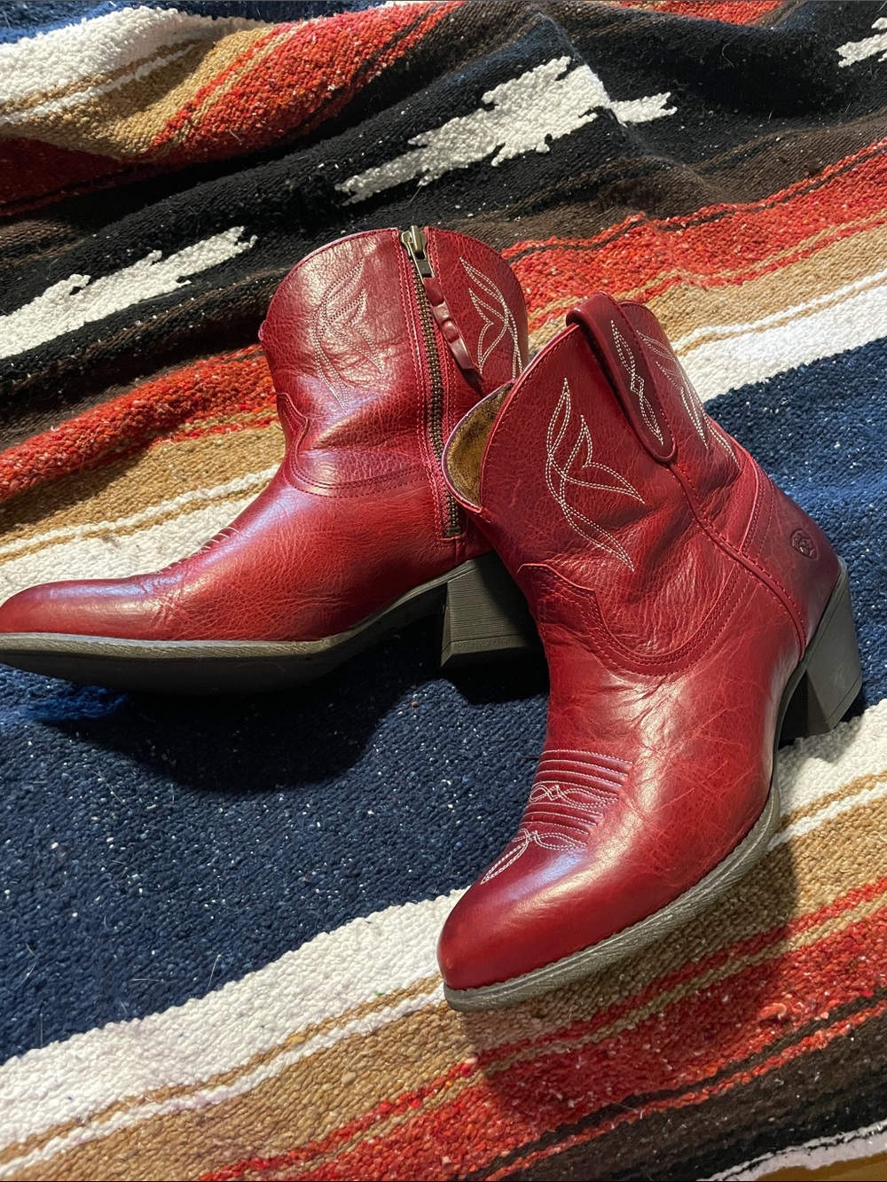 Ariat Red Leather Western Ankle Boots - Picture 4 of 7